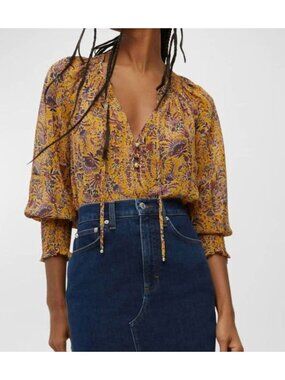 NWT Veronica Beard Amato Silk Top Blouse Saffron Multi Floral Size 6